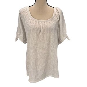 Style & Co Short Sleeve with Tie Round Neck Blouse - White - size 2X